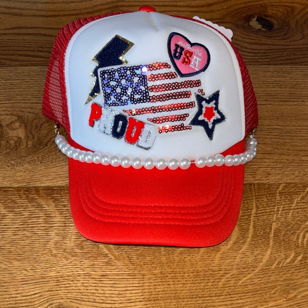 Simply Southern Red and White Cap with Pearl and Sequin Details